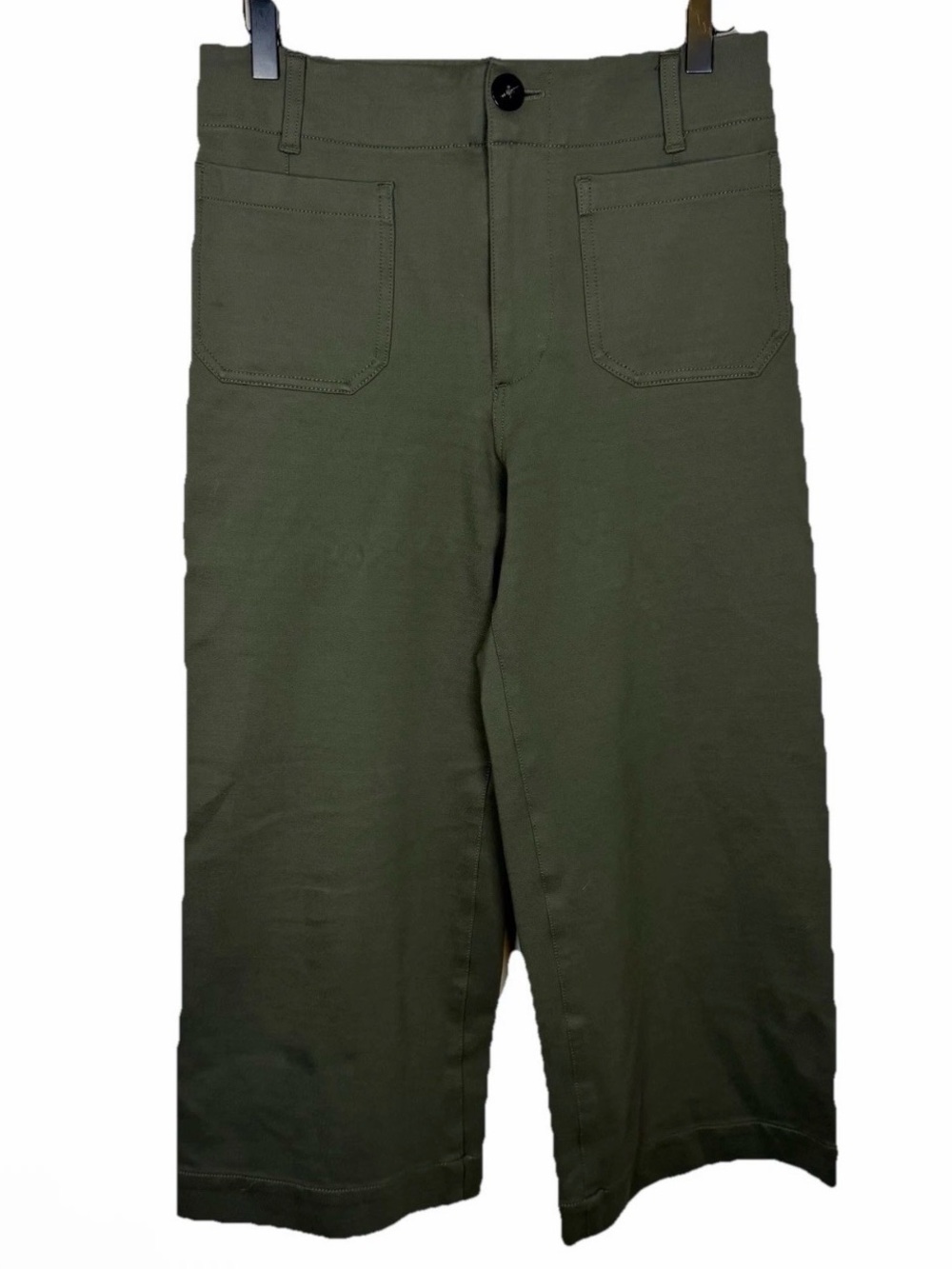 Anthropologie Maeve The Colette Crop Wide Leg Pants Ponte Size 28 Olive Green